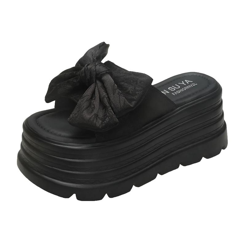 8CM New Summer Women Slippers Thick Soles Shoes Casual Platform Beach Flip Flops Leisure Butterfly-knot Sandals Sneakers Woman