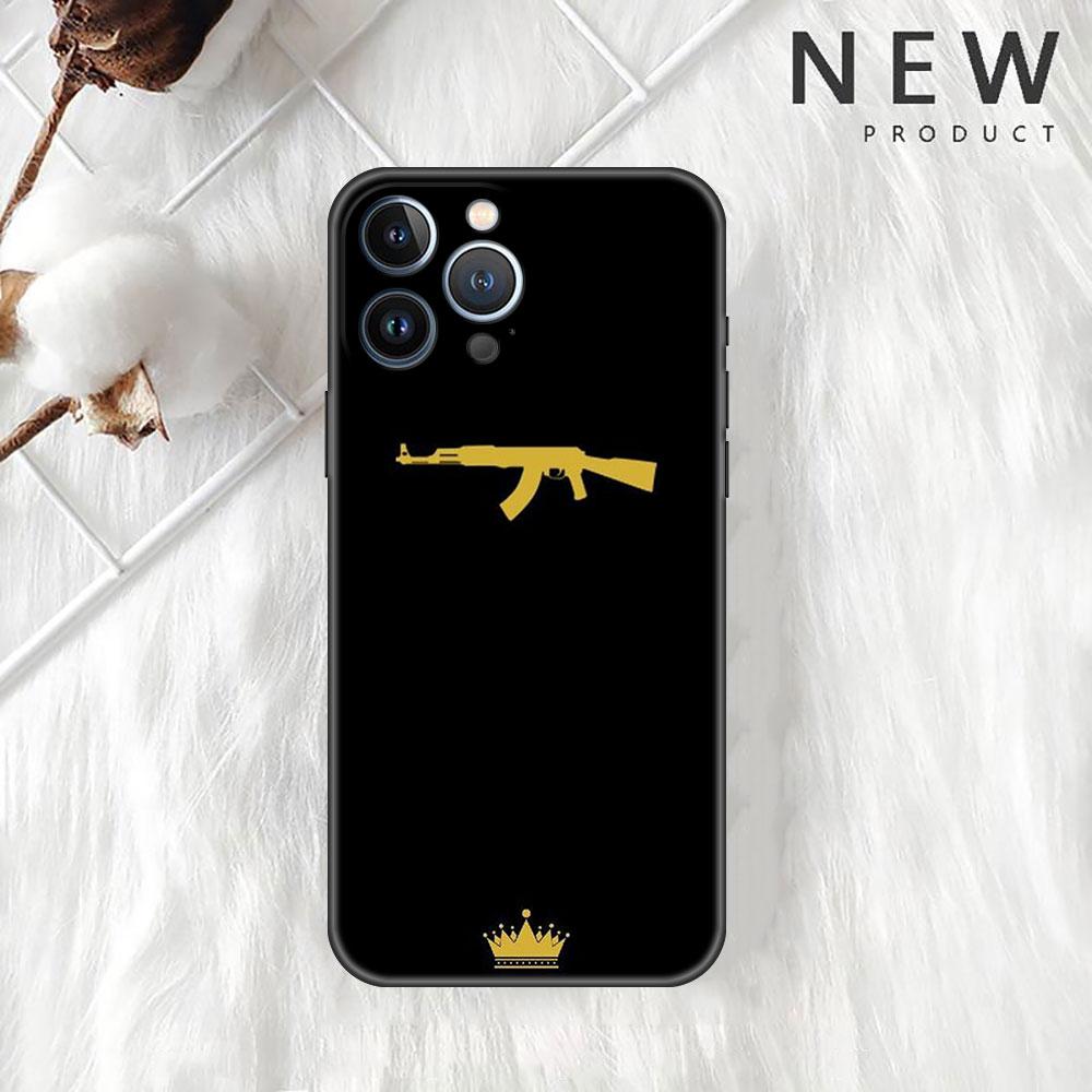 AK47 Handgun Gun Bullets Funda Case para Apple iPhone 14 11 13 12 Pro 7 XR X XS Max 8 Plus 6 6S 14Pro Preto Soft Phone Shell
