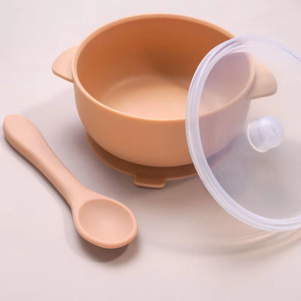 Durable Baby Silicone Suction Plate Bowl Lid Spoon Set Kids Feeding Tableware  Toddlers