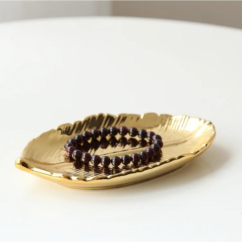 Ceramic Leaves Plate Tree Leaf Jewelry Snacks Dessert Silver Storage Tray Rose Gold Ceramics Jewelry Enamel Trinket Dish