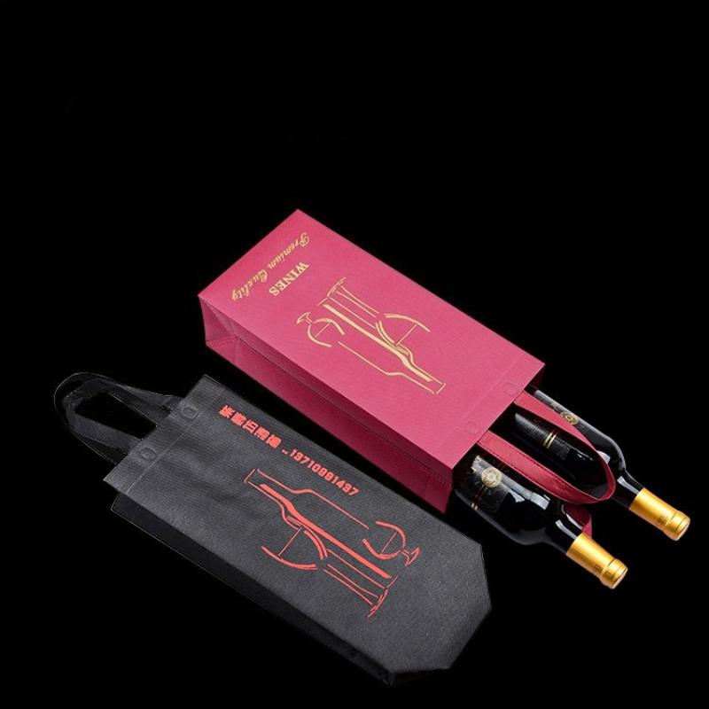 10pcs Wine Bag Party Handheld Single Double Packaging Bag Non-woven Fabric Stamp Alcoholic Beverages Gift Bags