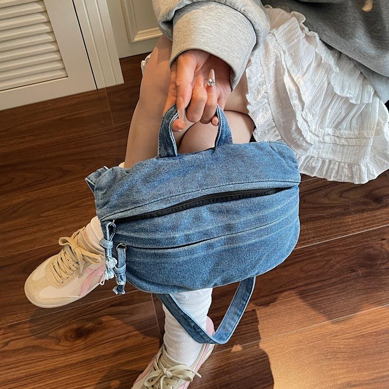 

Джинсова високоякісна атмосферна м яка та міцна модна вишукана легка сумка кросбоді через плече для повсякденного носіння, для вулиці, на пляж чорний