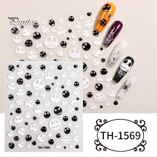 Easy to Apply Nail Decals 6 Sheets Halloween Stickers for Women, Pumpkin Ghost Bat Skull Design Manicure Decoration Decals, Art Accessories Home Salon