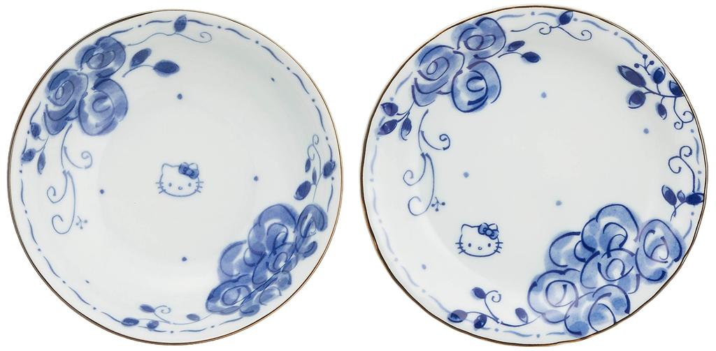 Sanrio Kitty Blue Rose Plate and Bowl Set of 6 307743 "Hello Kitty" (Sometsuke) (Gift Boxed)