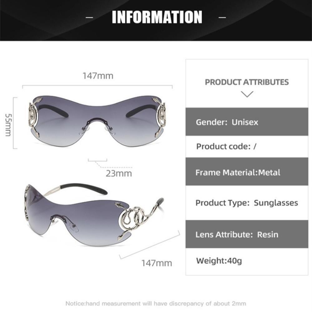 Rimless Gradient Snake Shaped Mirror Leg Sunglasses Oversized Y2k Trendy Wrap Around Punk Technological Goggles Shades Women2
