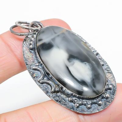 Natural Ocean Fume Agate Gemstone 925 Sterling Silver Gift Pendant 2.29" K4u32