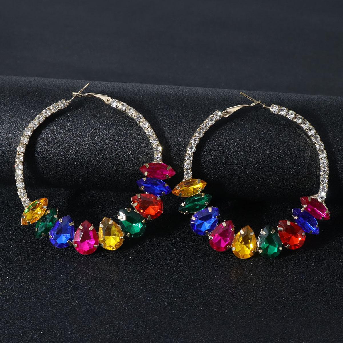 Colorful Teardrop Crystal Big Hoop Earrings | Trendy Fashion Statement Earrings for Women разноцветный