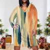 Women Plus Size V Neck Long Sleeve Printed Dark Blue Fitted Straight Dress