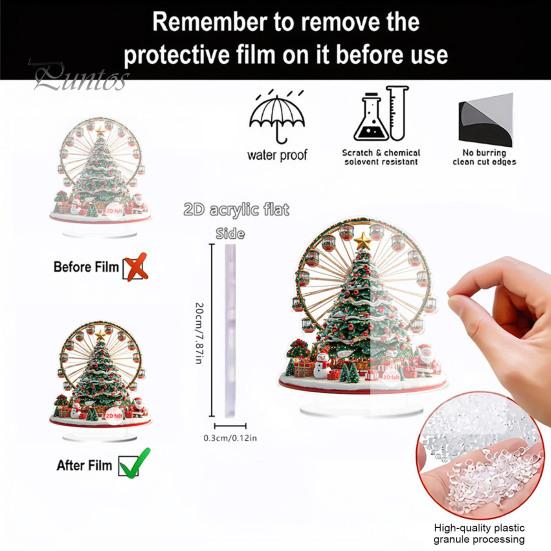 Christmas Tree Tabletop Decor 2D Acrylic Ferris Wheel Ornament for Holiday Tree, Festive Room Interior Decoration Display Board, Decoration,