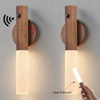 Automatisches LED-Nachtlicht, magnetisch, aus Holz, multifunktional, intelligenter Bewegungssensor, wiederaufladbar über USB, TYPE-C, kabellos, Schranklampe