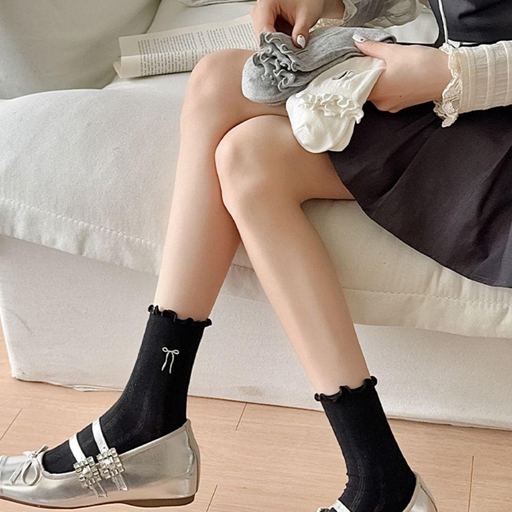 

6Pairs Lolita JK Ballet Bow Socks Mesh Socks Women Cute Ruffle Tube Socks Lady 3Pairs