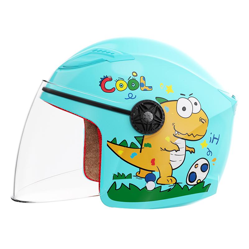 Children's Cartoon Helmet Lightweight Half Helmet Electric Motorcycle Scooter Blue Dinosaur Pattern Size 45-50cm