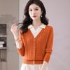 Women's Hollow-Out Two-Piece Knit Collar Top, Spring/Autumn 2025, V-Neck, Loose-Fit, Slimming Sweater.