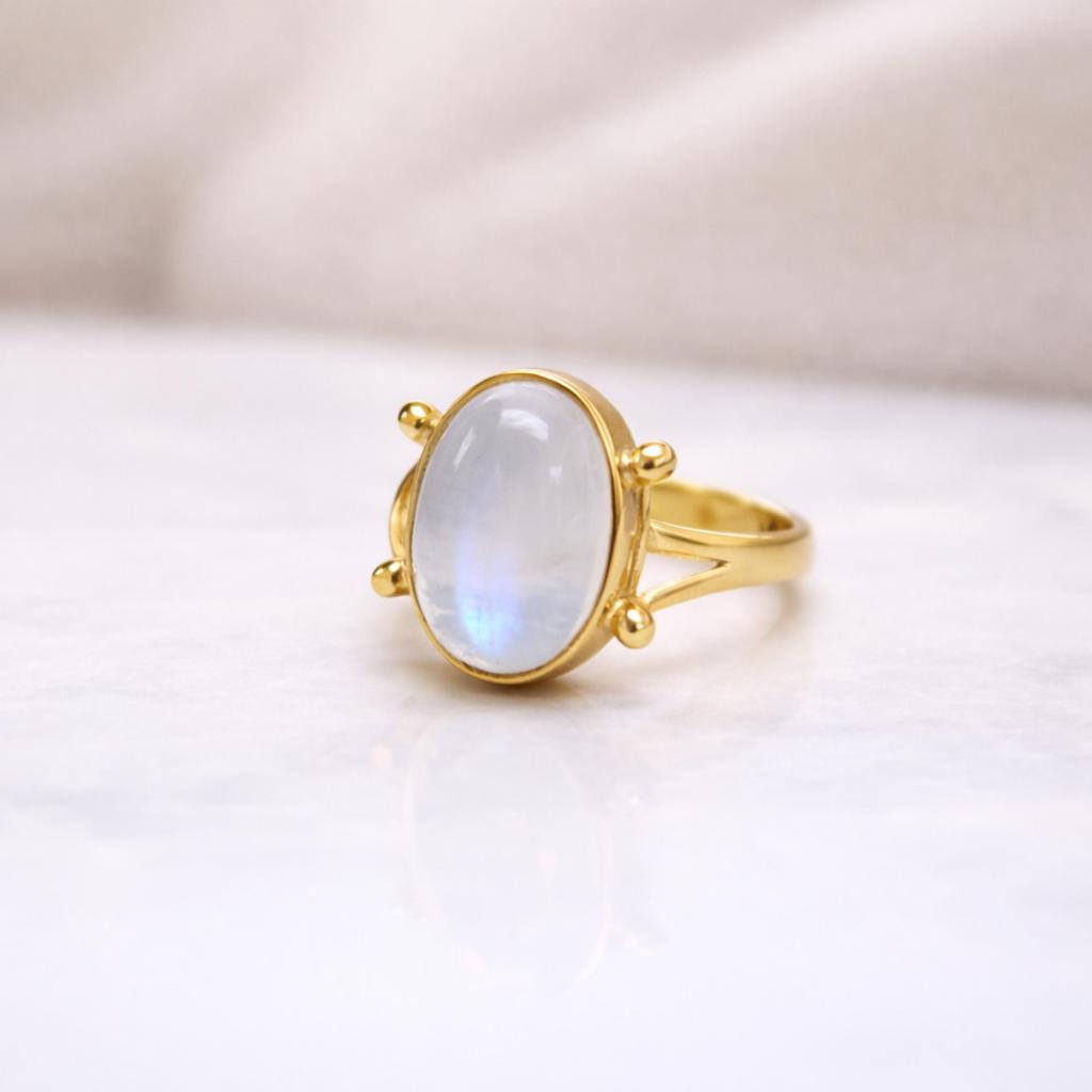 Rainbow Moonstone Statement Ring, 925 Sterling Silver Jewelry, Handcrafted Minimalist Gold Fill Ring, Promise Ring