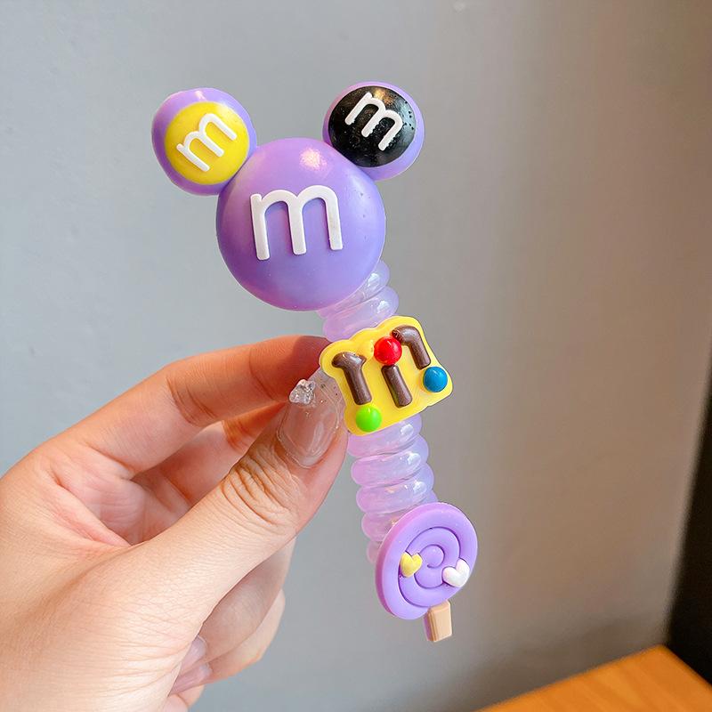 1PC New Lovely Beaded Big Flowers Elastic Spiral Hair Rope Head Rope Ponytail Hair Ring Rubber Band Headdress For Kids
