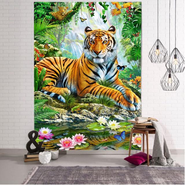 Tapiz decorativo de tigre de bosque, tapiz decorativo de animales, tapiz de pared bohemio hippie con mandala para colgar en el dormitorio y la sala de estar