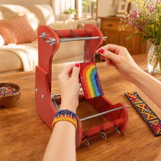 Bead Loom Kit for Adults, 5 Length Adjustable Standing Beading Loom, Weaving Loom for DIY Bracelets Necklaces Keychains Jewelry & Crafts