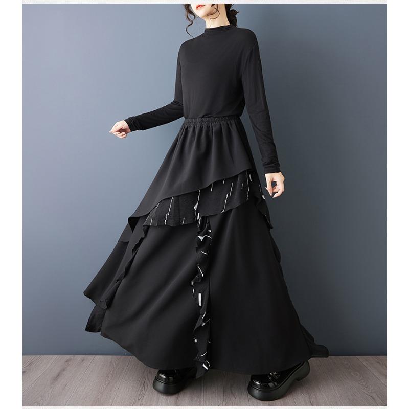 DIMANAF 2026 Spring Summer Plus Size Women Long Skirts Elastic Waist Trousers Oversize Fashion Lady Clothing Black