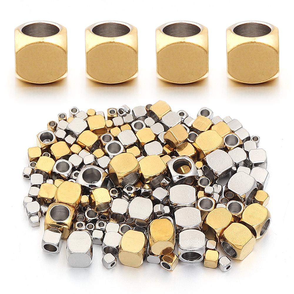 10-60pcs/lot Big Hole Stainless Steel Beads Round Corner Cube Beads Spacer Beads DIY Bracelet Necklace Jewelry Making Supplies