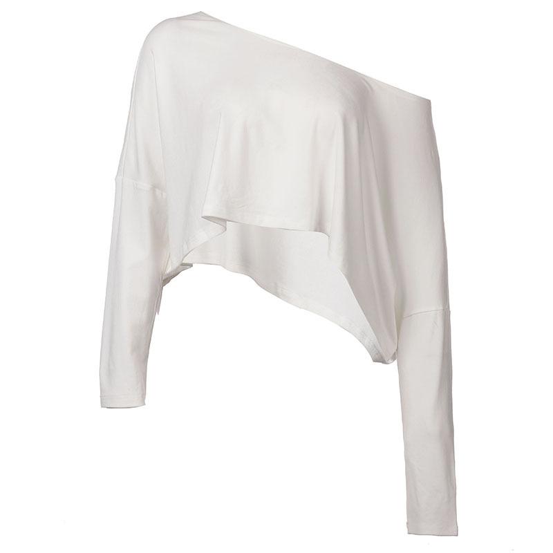 Streetwear Crop Top Off-shoulder Vintage Anni 2000 Bianco Manica Lunga Magliette Larghe Donna Casual Autunno y2k T-shirt Harajuku