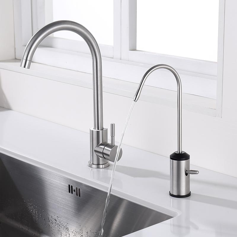 304 Stainless Steel 1/4"Kitchen Filtered Faucet Direct Drinking Tap Osmosis Drinking Water Filtration System Sink Tap Black/Gray