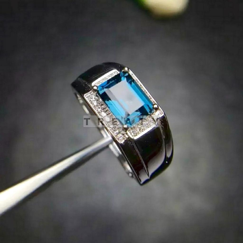 Blue Topaz Emerald Cut Gemstone With 925 Sterling Silver Ring For Men's #35 JL375718203675