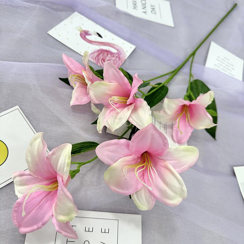 Factory Artificial Red Torch Lily Faux Flower Home Decor With Soft Fabric Material For Wedding And Photography Props