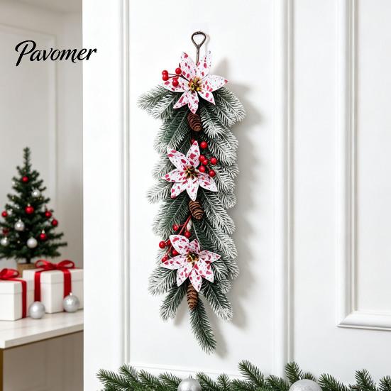 Christmas Wreath for Front Door European Wall Hanging Vine, Artificial Garland Weather Resistant Festival with Plastic Decor, Festive Home Ornament,
