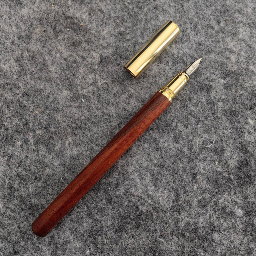 Golden Set Sandalwood Pen Holder Creative Student Practice Calligraphy Pear Black Sandalwood Copper Wood Bright Tip Pen Demile Sales