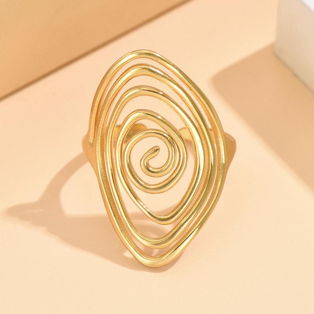 Adjustable Stainless Steel Geometric Spiral Ring for Women