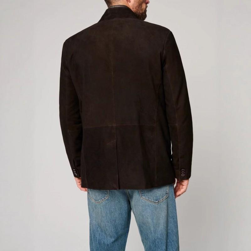 Mens Classic Faux Leather Jacket Retro Two-Piece Design Zip Up Outerwear Daily Wear