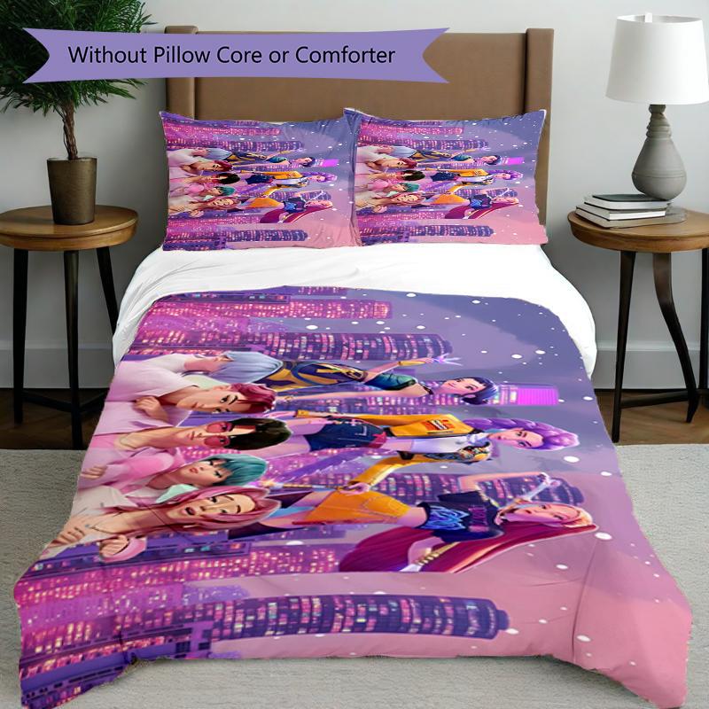 Set copripiumino 3 pezzi (1*Copripiumino + 2*Federe, Senza Nucleo),Set Biancheria da Letto con Stampa KPop Demon Hunters, Decorazione Camera da Letto, Stagione Unica, Regalo di Compleanno