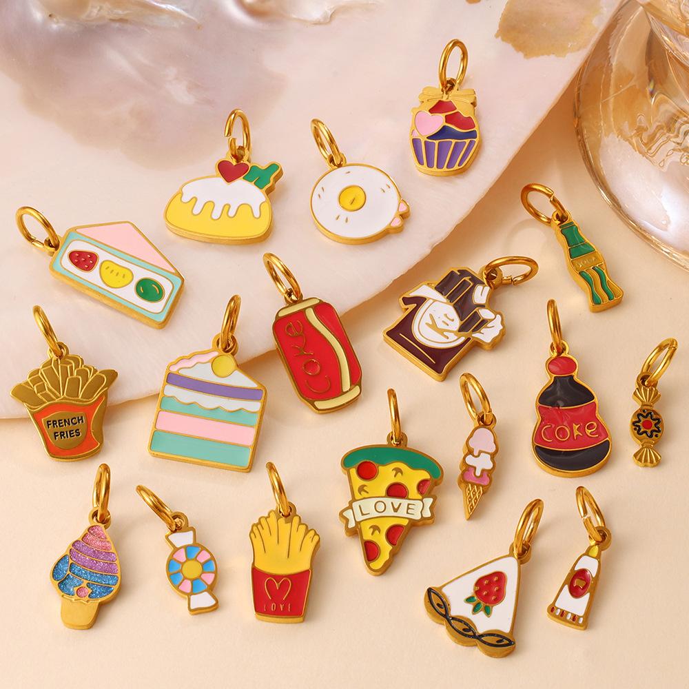 Gourmet Color Oil Drop Pendant Cartoon Fries Cake Coffee Styling Diy Accessories