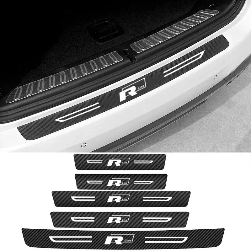 2026 Heiß Für VOLKSWAGEN VW Für Volkswagen VW Rline R line Logo Kohlefaser Auto Türschwellen Schutz Aufkleber Auto Hinterer Kofferraum