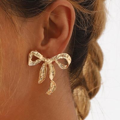 Retro Simple Metal Bow Earrings Fashion Temperament Design Stackable Stud Earrings For Women Trendy Ear Jewelry