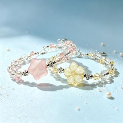 Crystal Bracelet, Natural Pink Crystal Star Bead Bracelet, Fresh and Sweet Fairy Style Bracelet