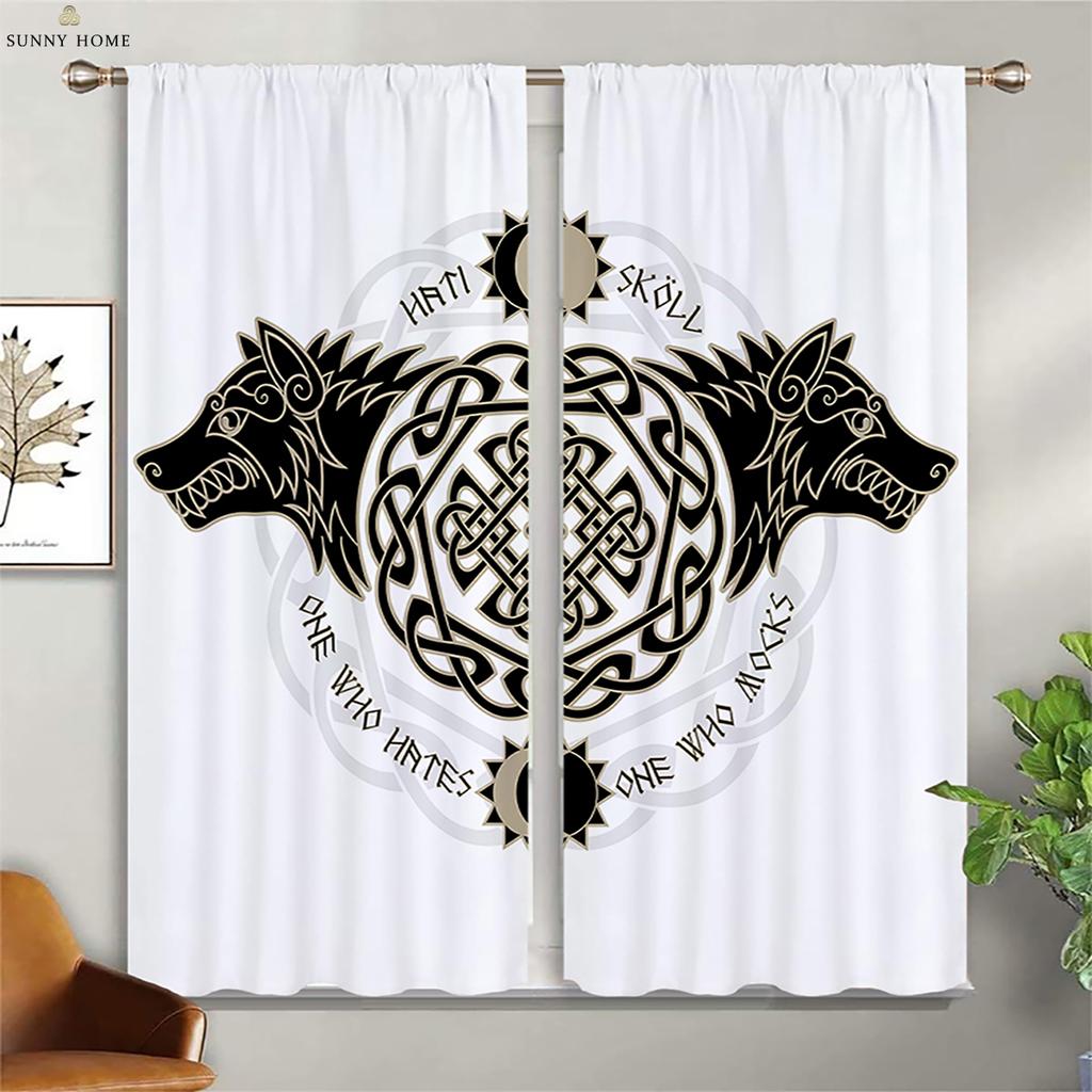 Blackout Heat Insulation Curtains Dream Starry Sky Wolf Print Curtains Children's Room Living Room Outdoor Decorative Curtains