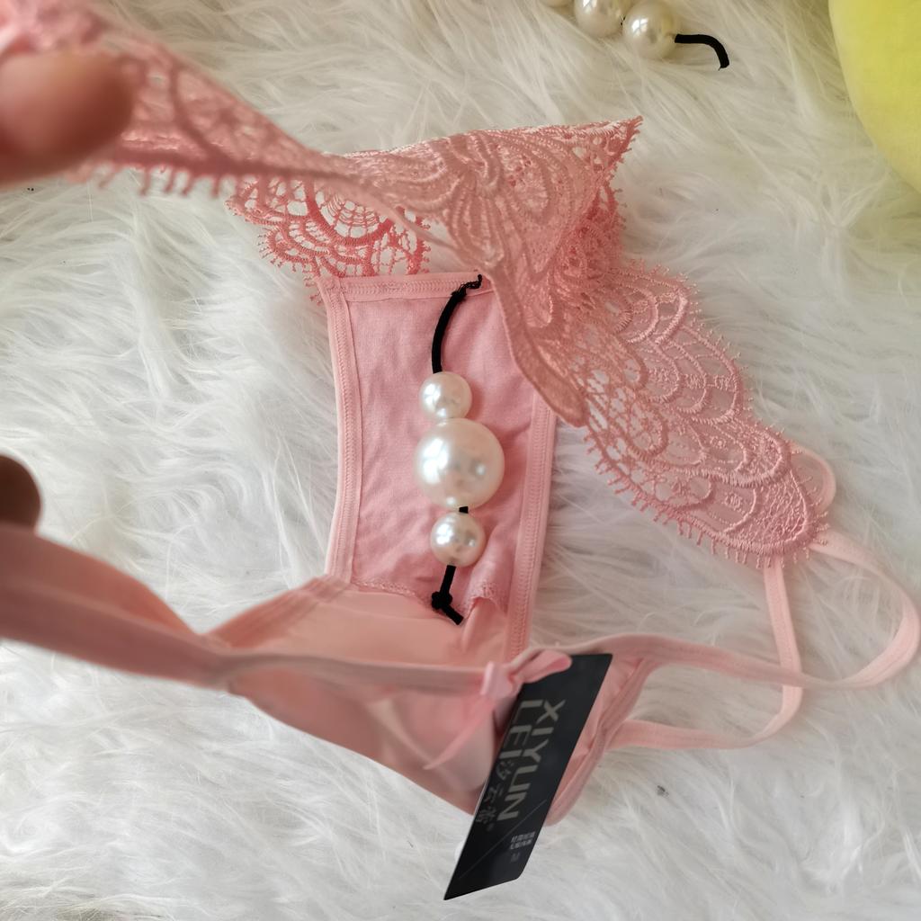 Imitation Pearl Underwear with Massage Beads Sexy Thong Panties for Women Tighten Briefs Comfortable Wear