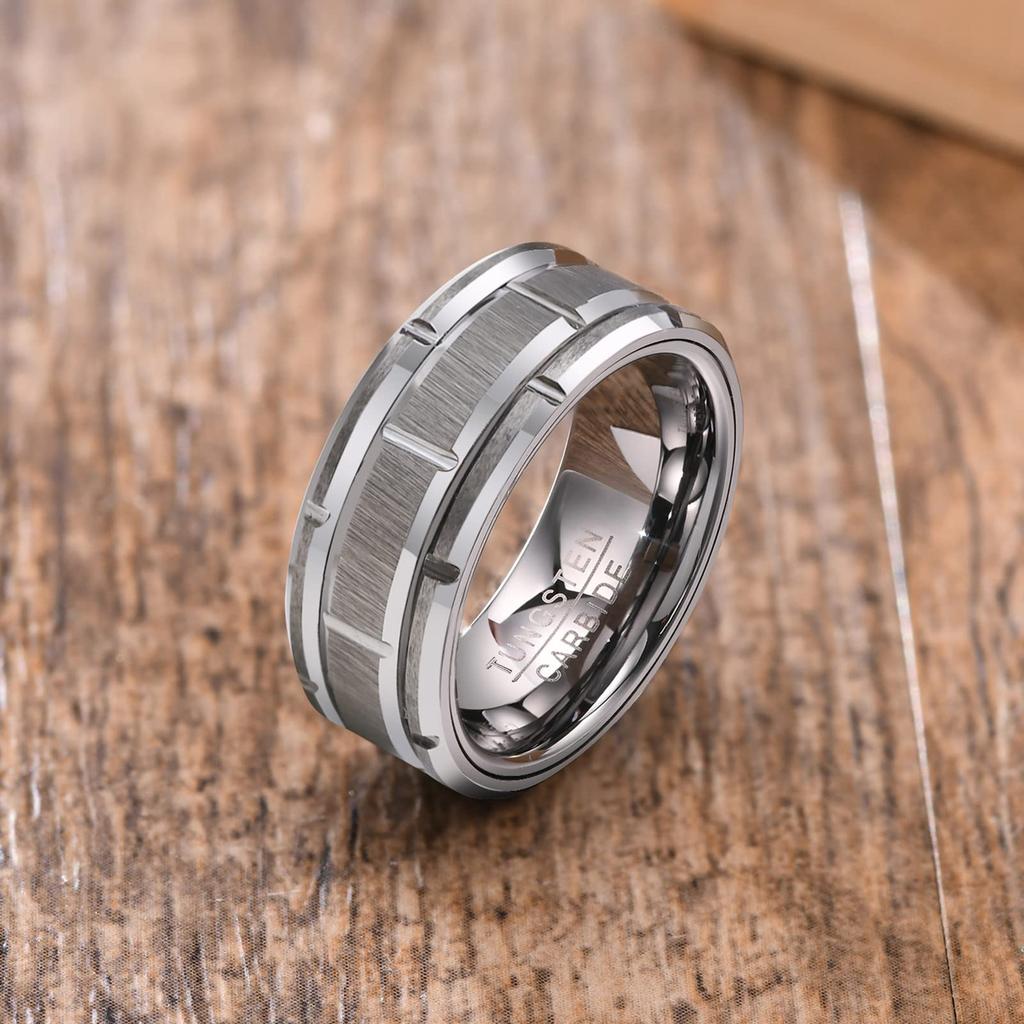 [Rockyu] Accessories Rings Men's Silver Tungsten Ring Simple 8mm Matte Finish Wide