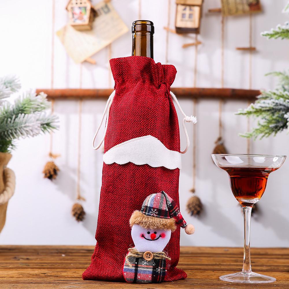 Elegant Red Snowman And Green Santa Burlap Wine Bottle Bags For Christmas Decor Red Snowman