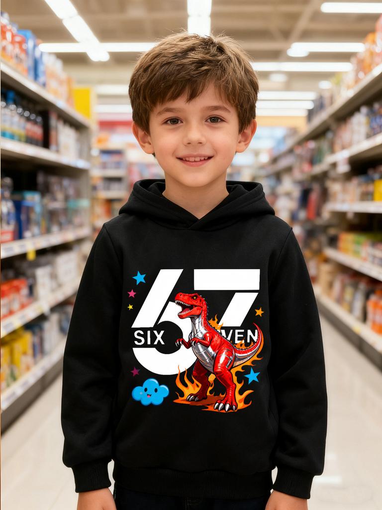 Stylish Hoodie/Sweatshirt for Boys and Girls – Dinosaur 67 Cartoon Print – Great for Cool Boys