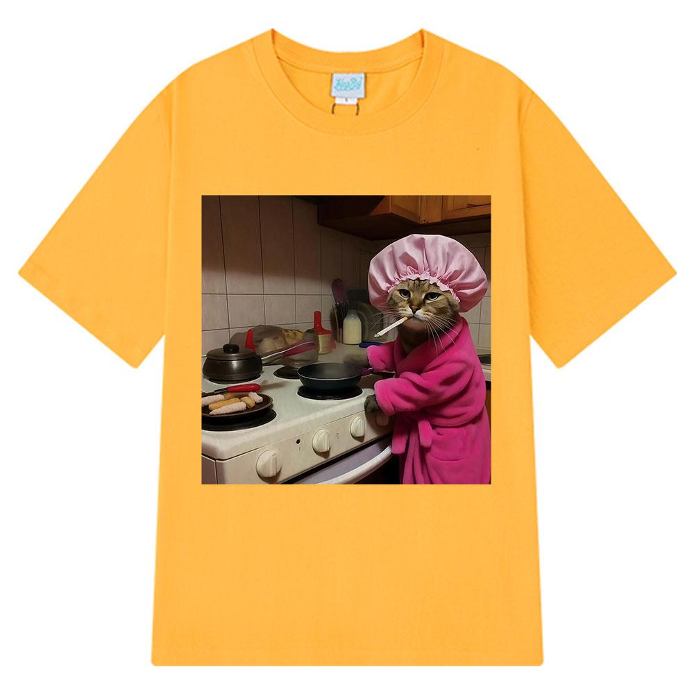 Summer Hot Sale Unisex Black Funny Kitchen Cat Meme Graphic T Shirt Hip Hop Streetwear Oversized Loose Casual Short Sleeve Top