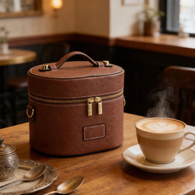 PU Leather Toiletry Organizer Bag Makeup Case with Carrying Handle And Zippered Cover Design for Cosmetic Storage Use