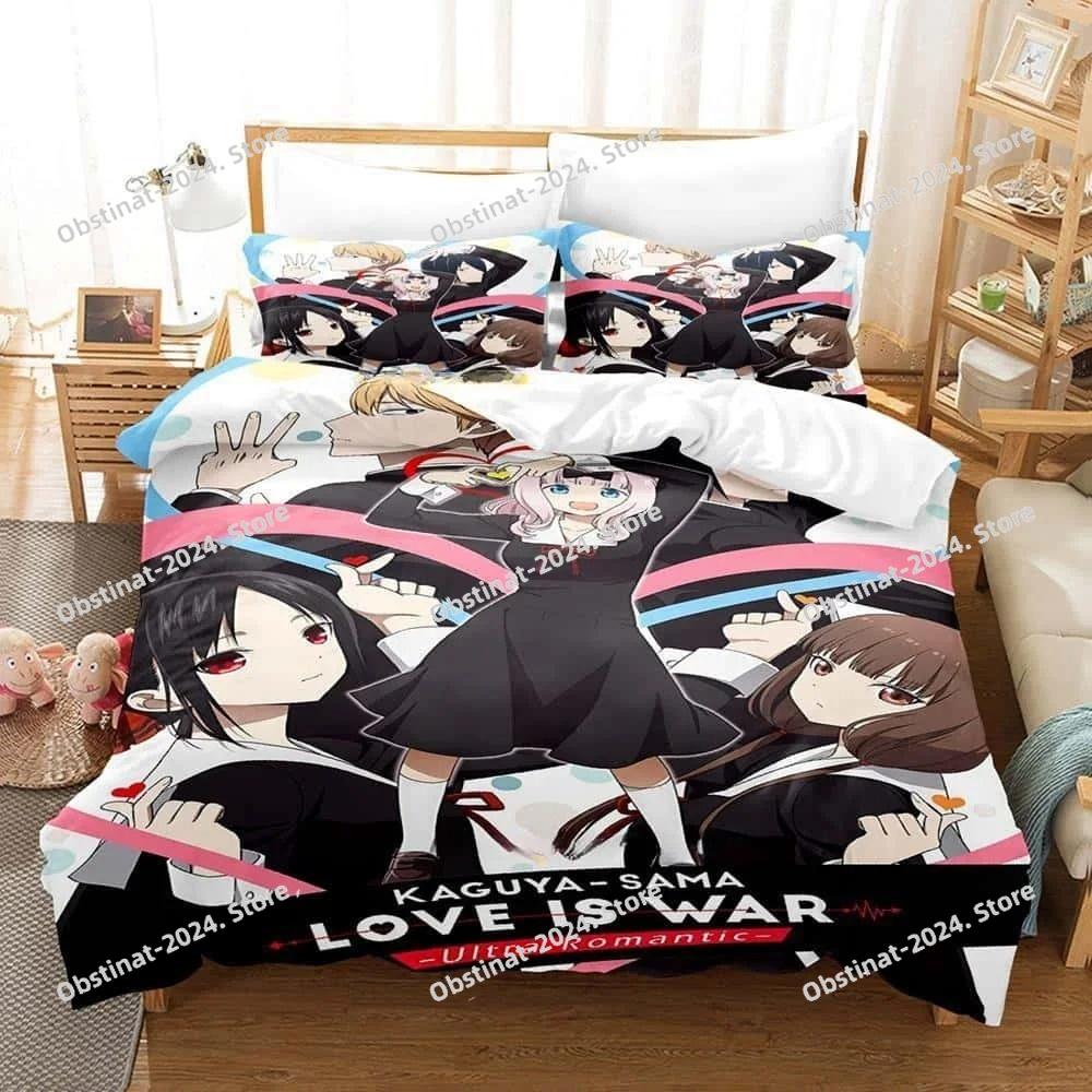 Kaguya-sama Love Is War Bedding Set Cartoon Anime Three-piece Set Adult Kid Bedroom Duvetcover Sets 3d Print Anime Kawaii Girls