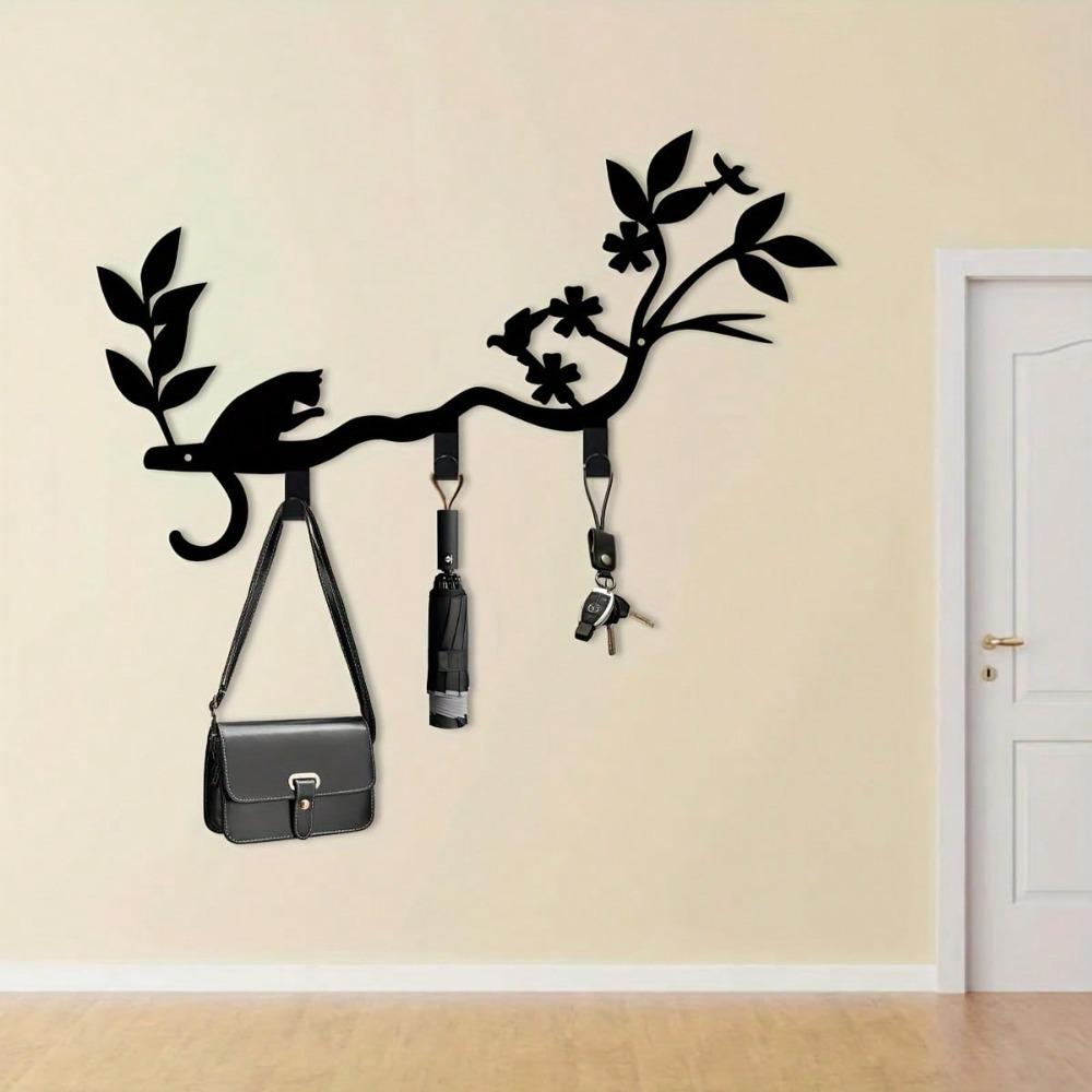 Bohemian Style Cat Key Holder Wall Hooks Bird Perch Key Organizer Metal Art Home Decor