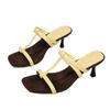 Summer New Versatile French High-heeled Slippers Women's Fashion Outer Wear Square Thin Heel I-strap Roman Slippers