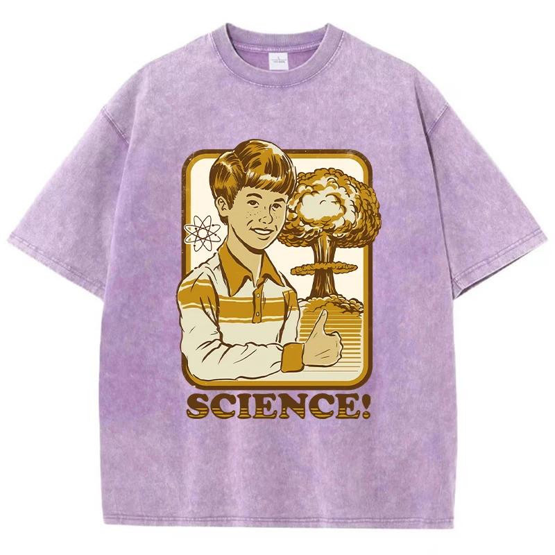 Science Cartoon Printing Women Washed T Shirts Breathable Summer T-Shirt Street Fashion Tees O-Neck Soft Distress Short Sleeve