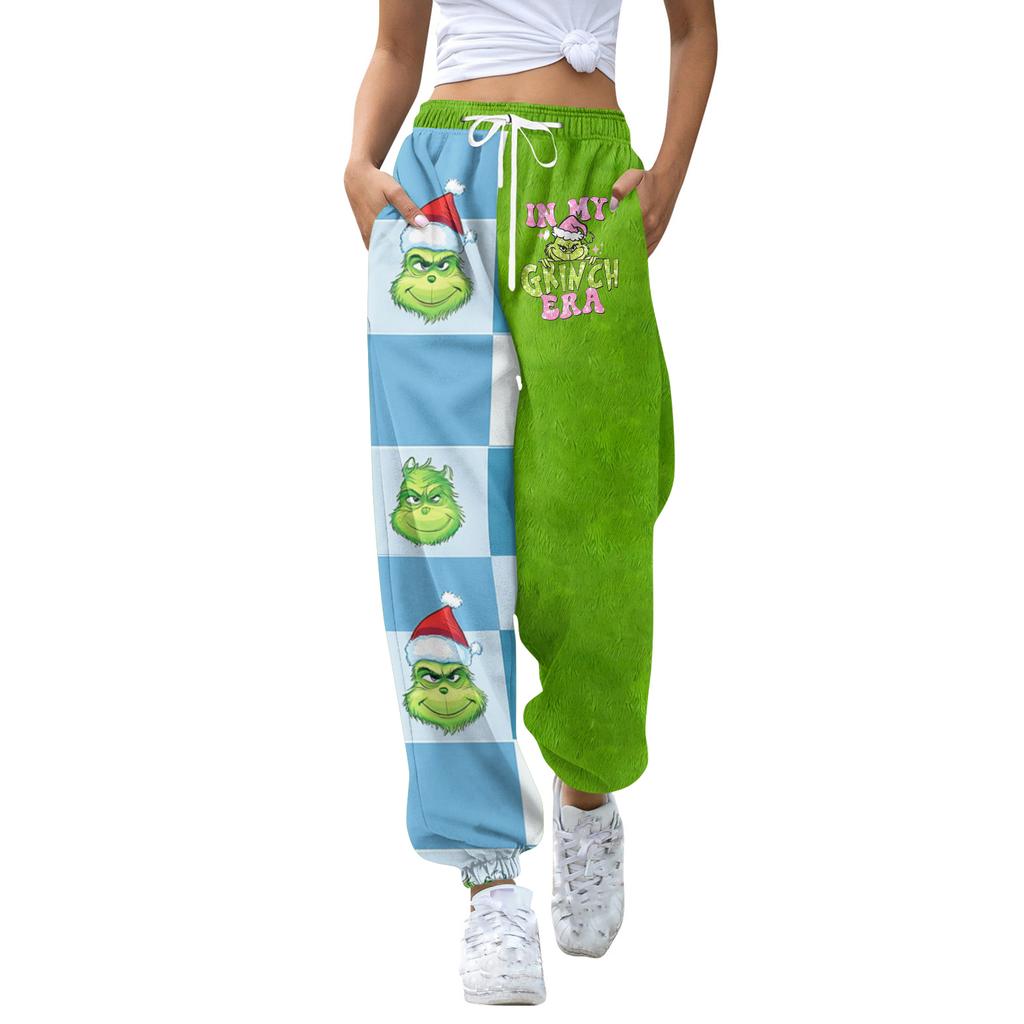 Women's Casual Fashion Christmas Print Sweatpants With Drawstring Waistband And Cuffed Legs