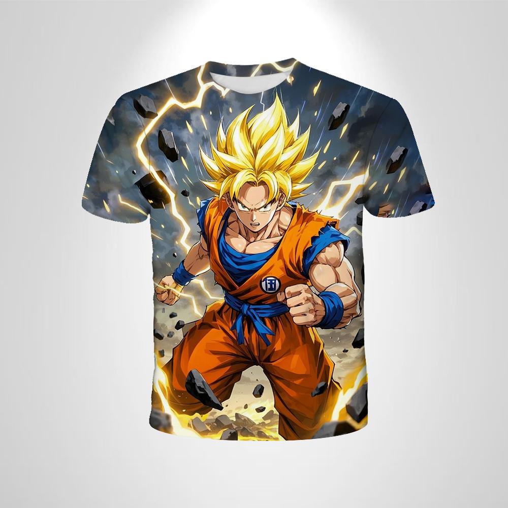 Summer New 3D Printed Cartoon Anime Dragon Ball Z Men s Round Neck T-shirt  Street Fashion Cosplay Top 5XL