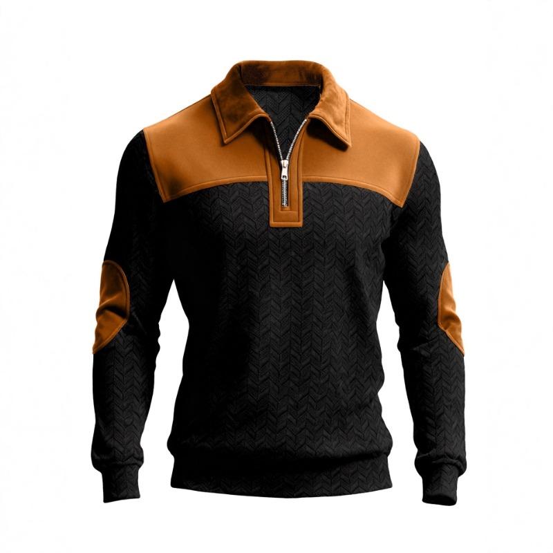 Mens Casual Color Block Half Zip Polo Neck Quilted Long Sleeve Sweatshirt S чёрный